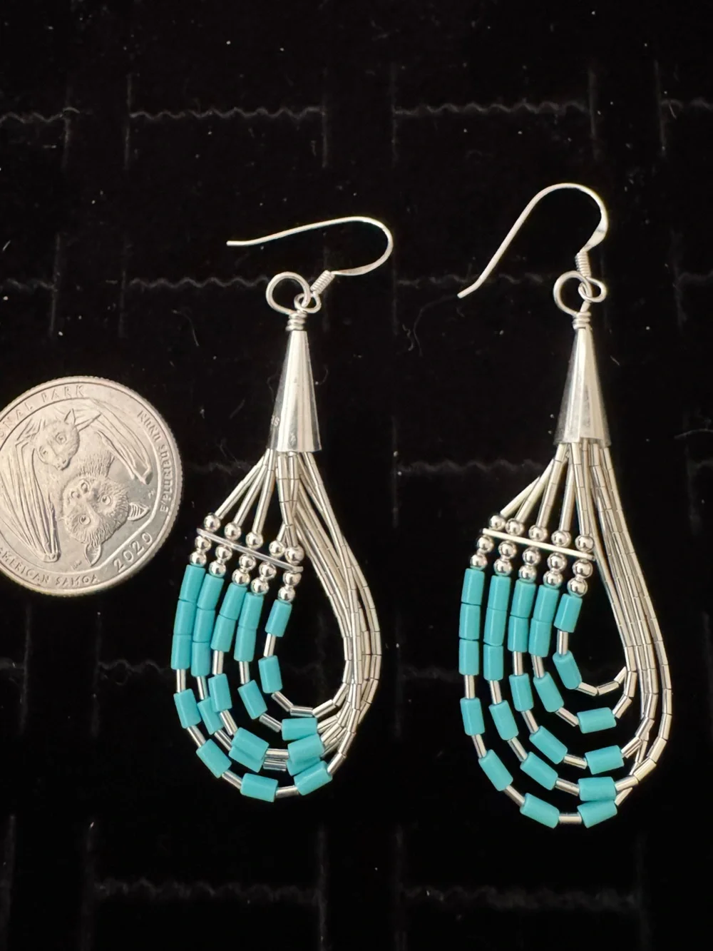 Turquoise Bead‎ Teardrop Dangle Earrings - liquid sterling Silver-so pretty